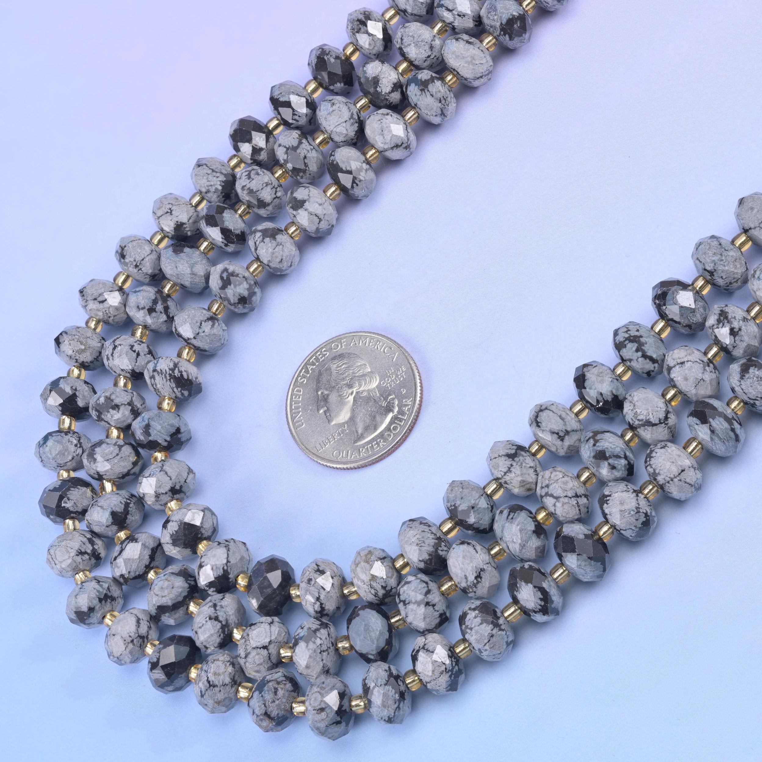 Snowflake Jasper Faceted Rondelle Beads in dove grey and chalky white