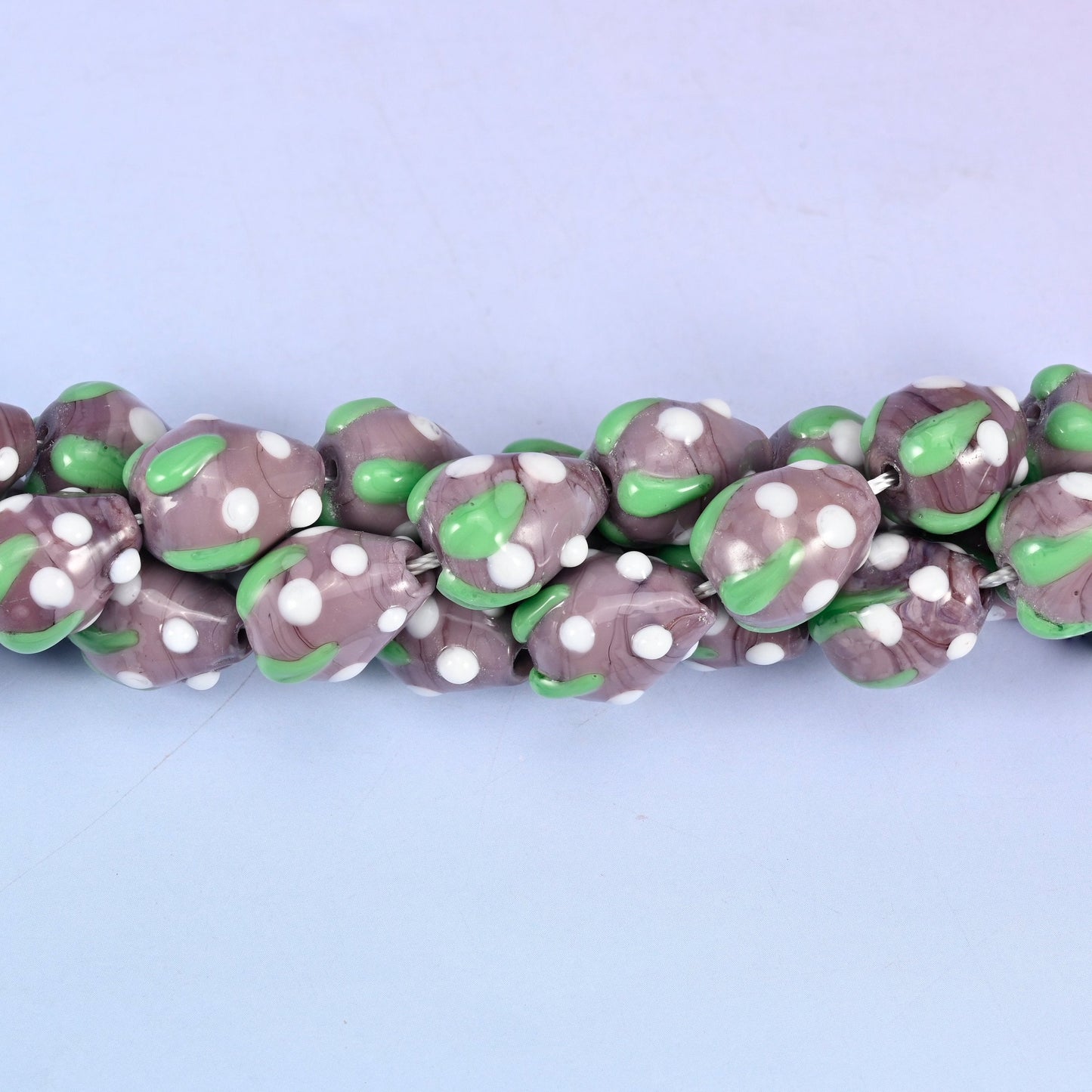 Purple White Dots Strawberry Glass Beads, sold per 12 inch strand, 20 pieces