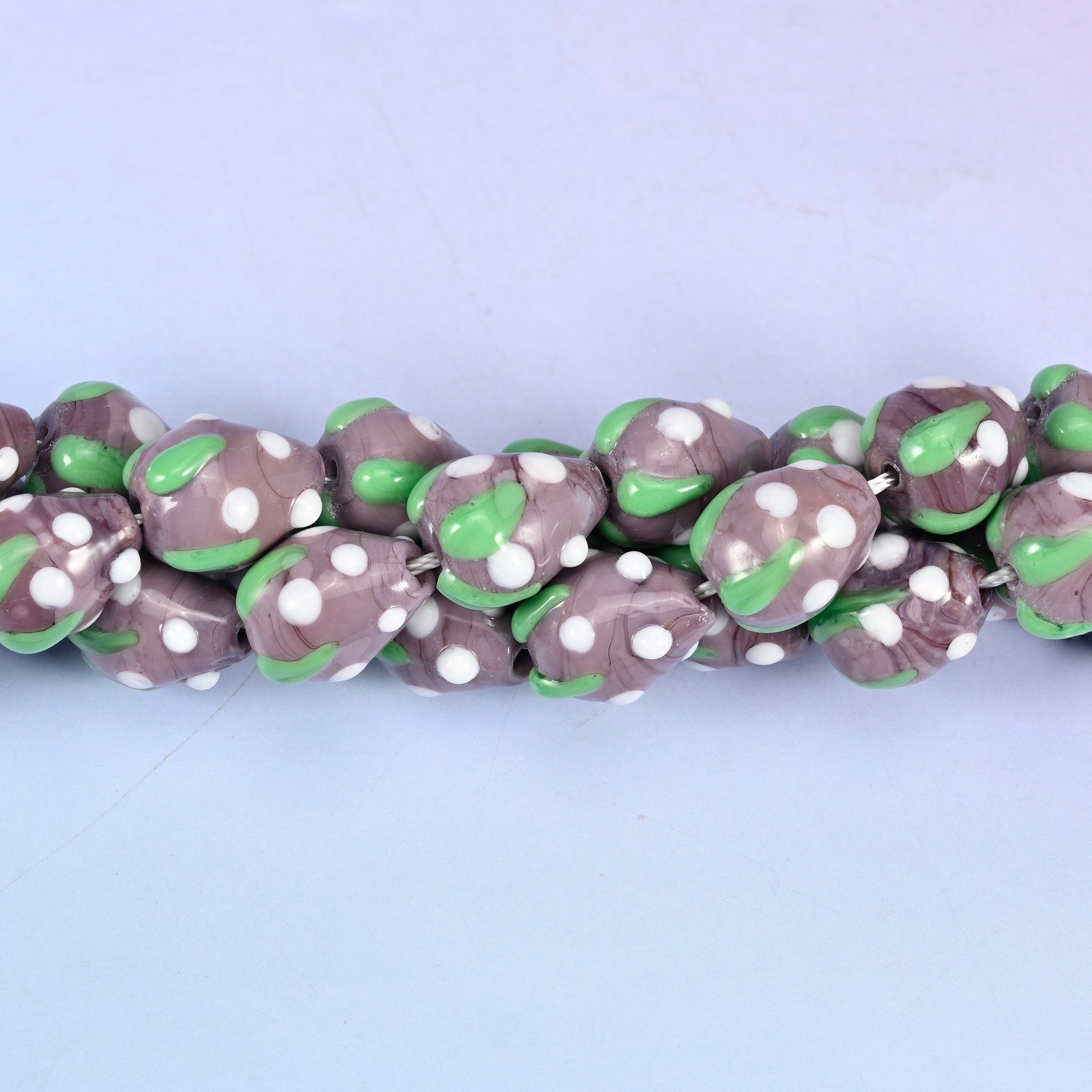 Purple White Dots Strawberry Glass Beads, sold per 12 inch strand, 20 pieces