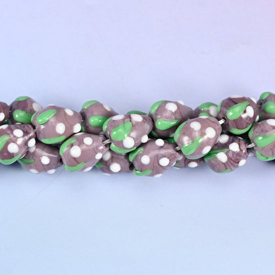 Purple White Dots Strawberry Glass Beads, sold per 12 inch strand, 20 pieces