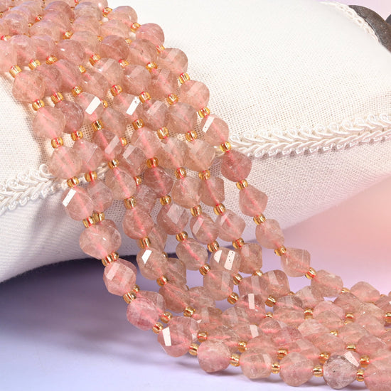 Strawberry Quartz faceted spiral twist beads