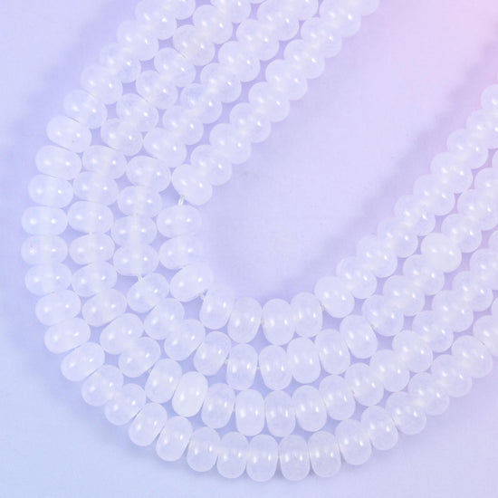 White Dyed Jade rondelle beads, approximately 75 beads per strand