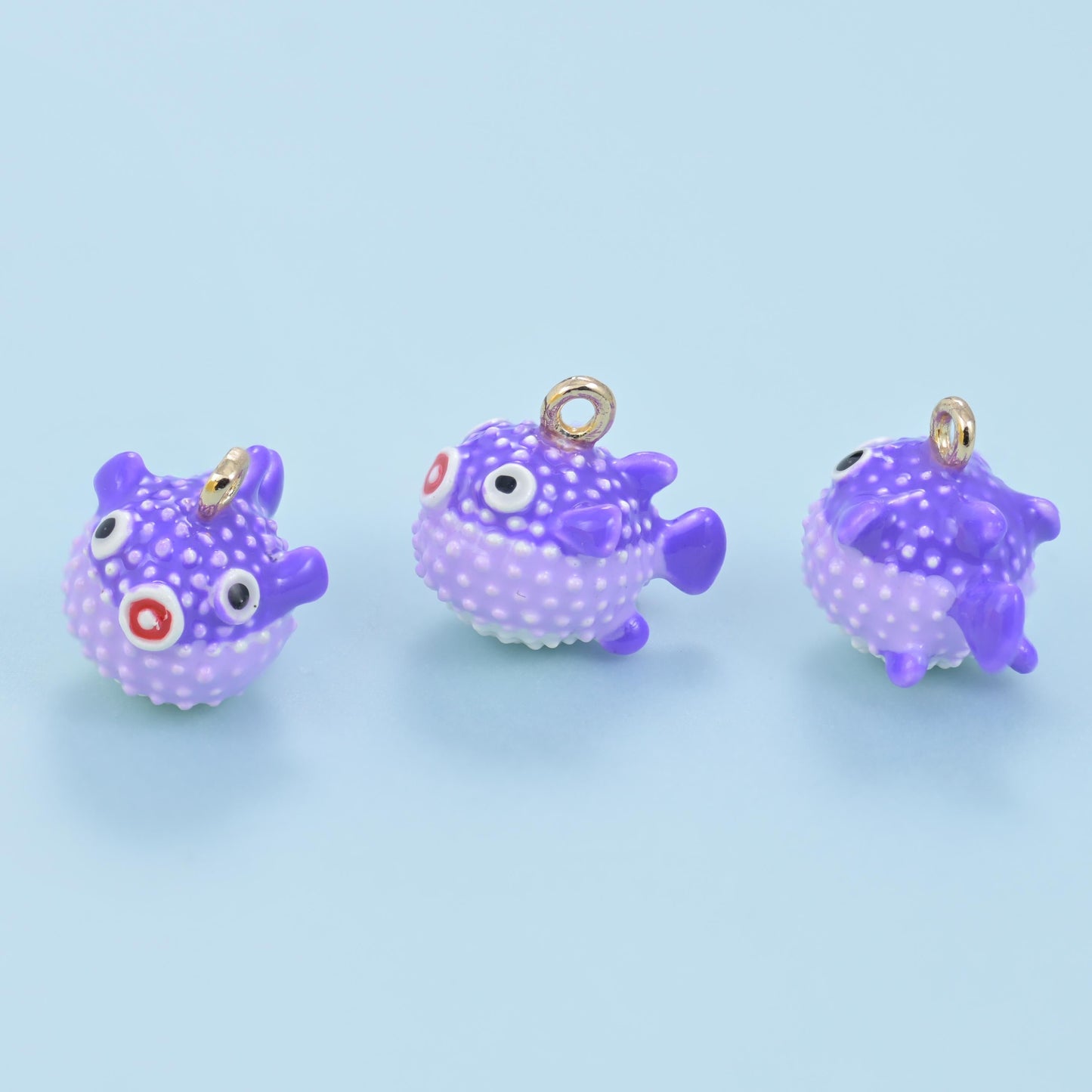 Enamel Blowfish Charm 14.5x13mm in lilac with a raised dotted body