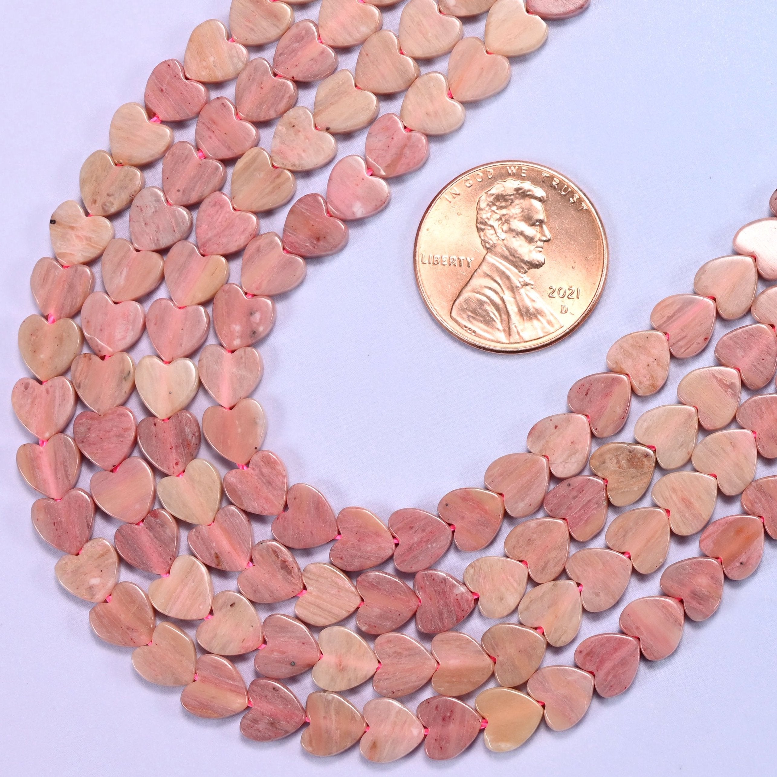 Pink Rhodonite Flat Heart Beads, hole 0.8mm