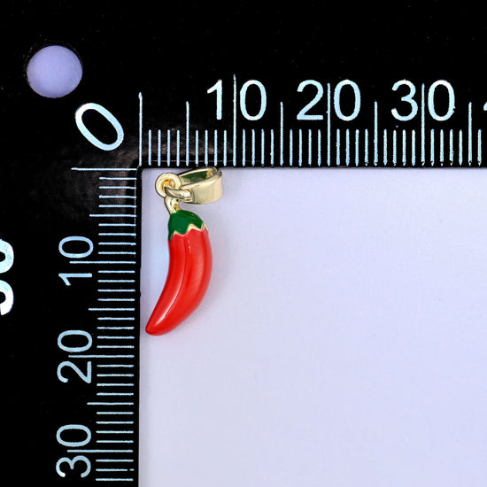 18K Gold Plated Brass Chili Pepper Charm Pendant with vibrant enamel detail