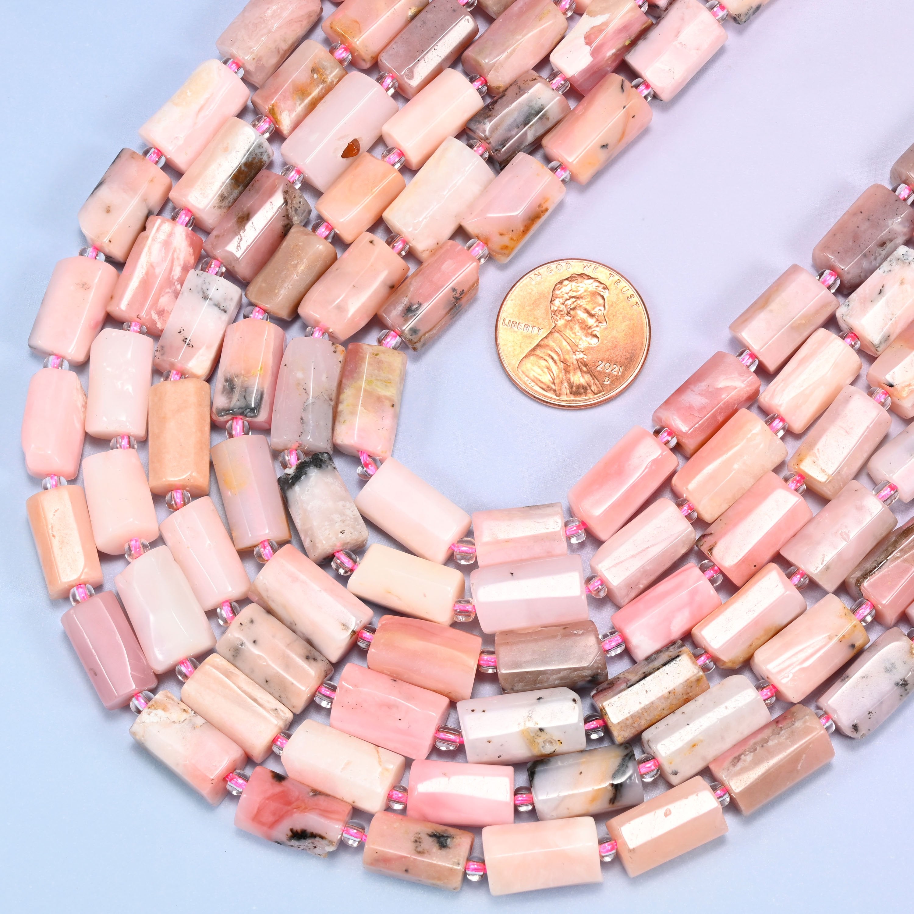 Pink Opal Faceted Tube Beads, Full Strand 27pc, Jewelry Making