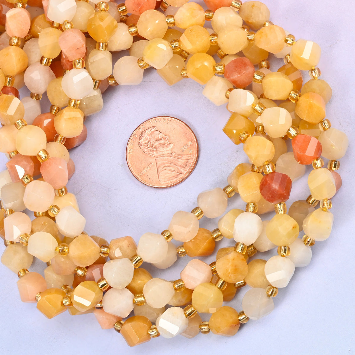 Gold silk jade yellow jade beads for bracelet, necklace and earring designs, 8mm faceted spiral twist strand