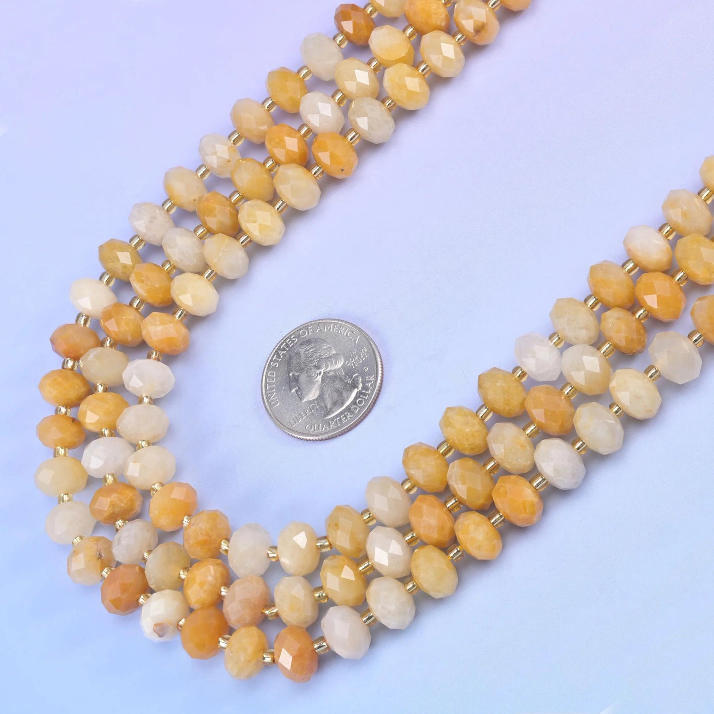 Yellow Jade Faceted Rondelle Beads in butter yellow and honey