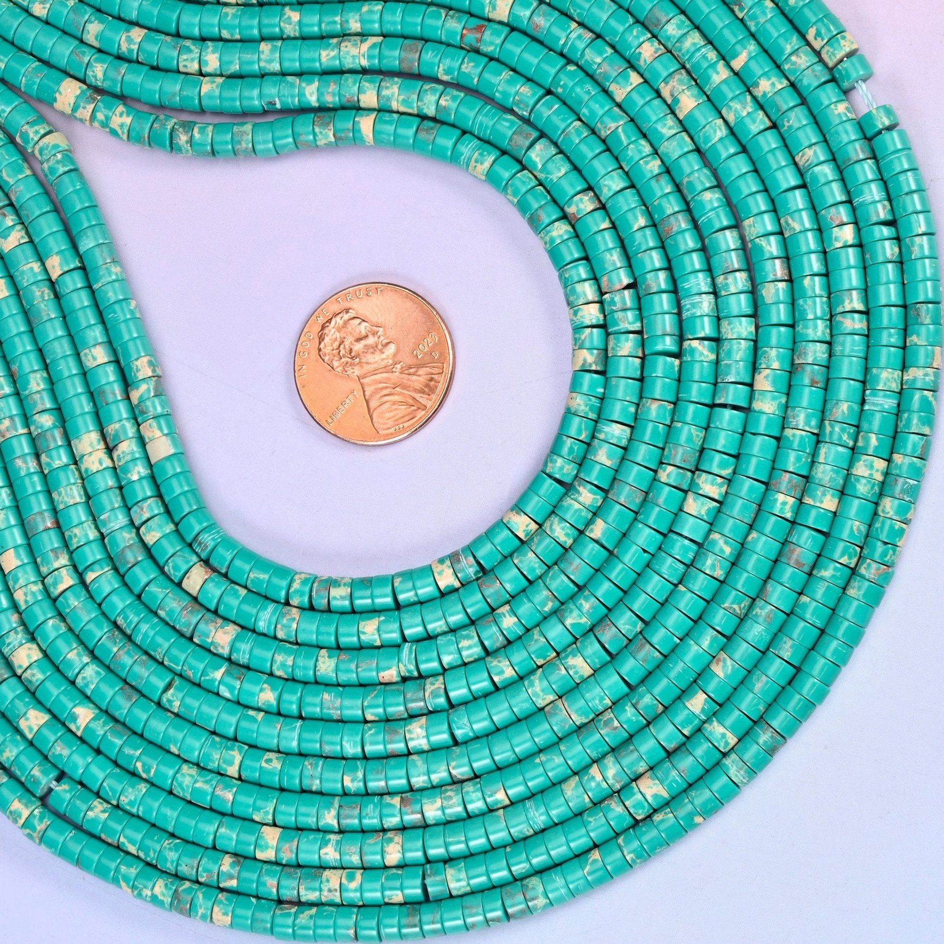 Green Shoushan Stone Smooth Heishi Disc Beads, approximately 180 beads