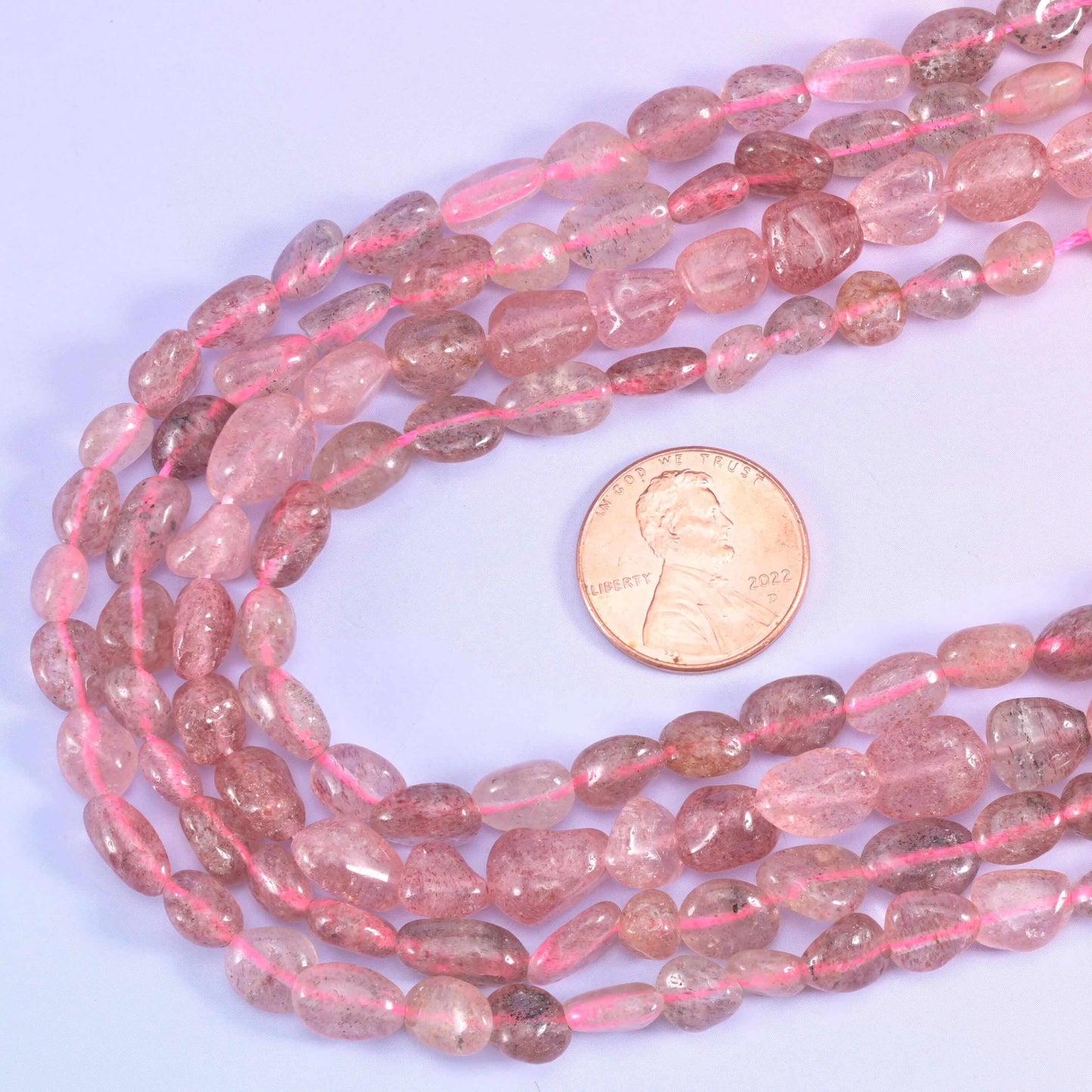 Strawberry Quartz Pebble Nugget Beads, 15 inch strand