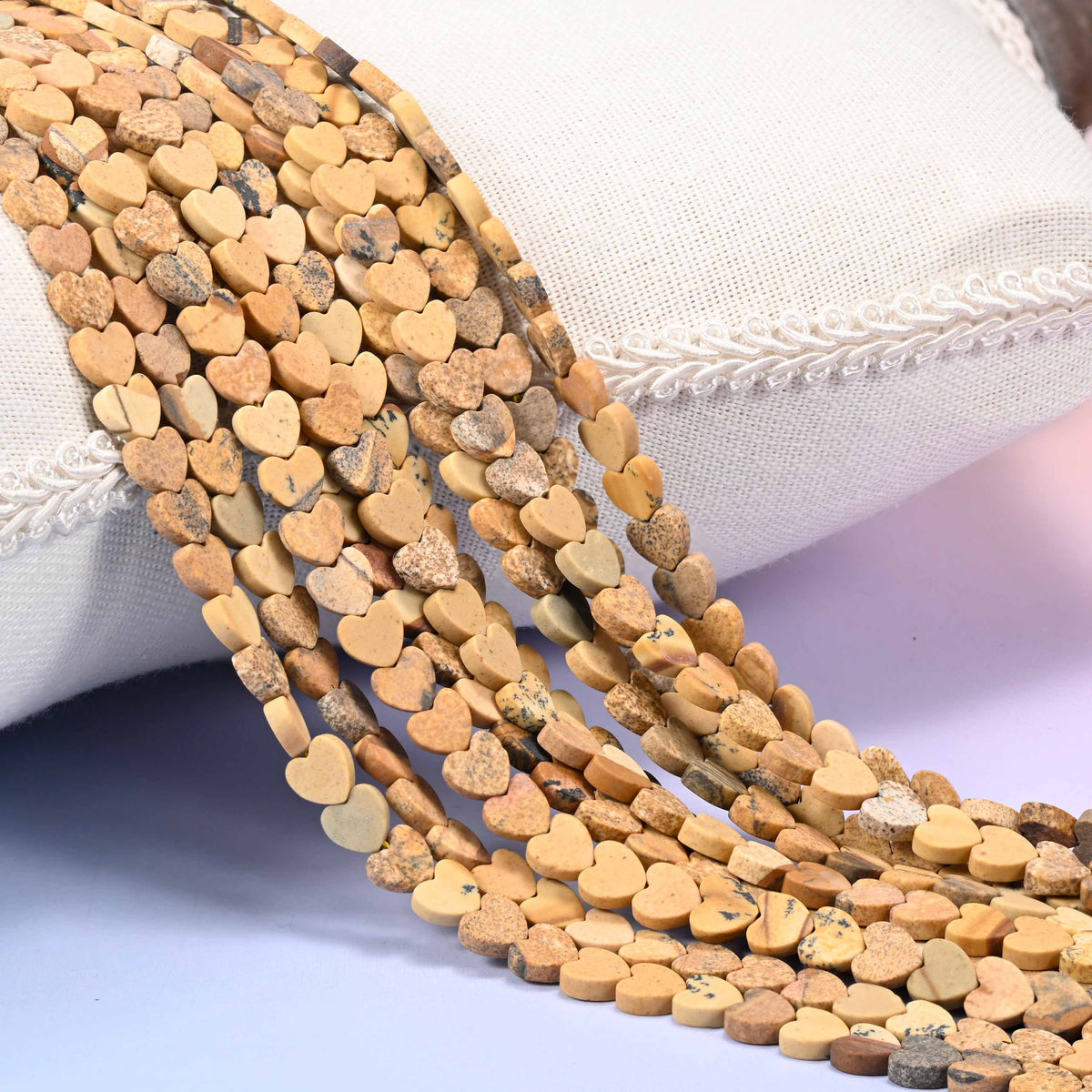 Matte Picture Jasper Flat Heart Beads