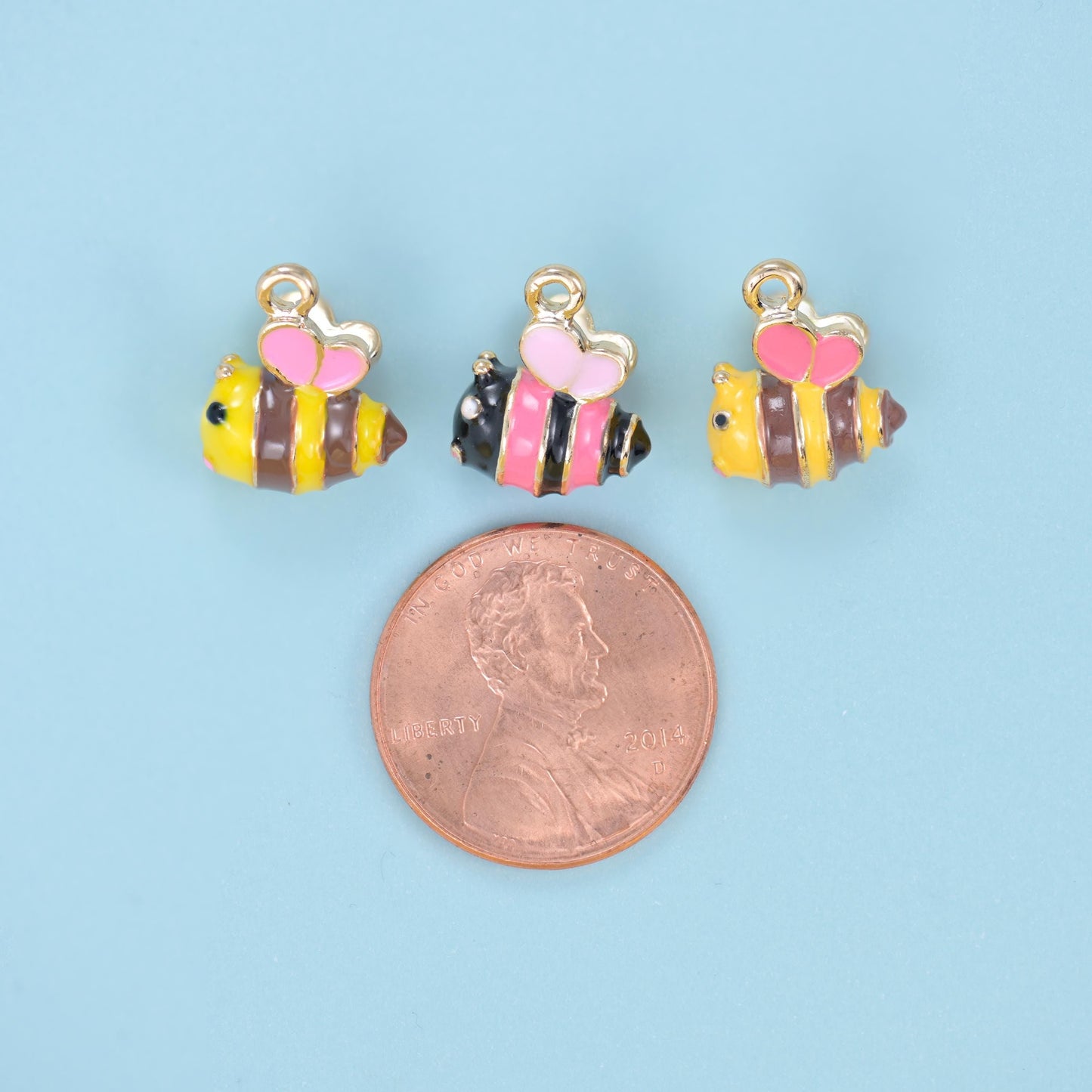 Enamel Bee Charm 14x11mm, 6.7mm thick