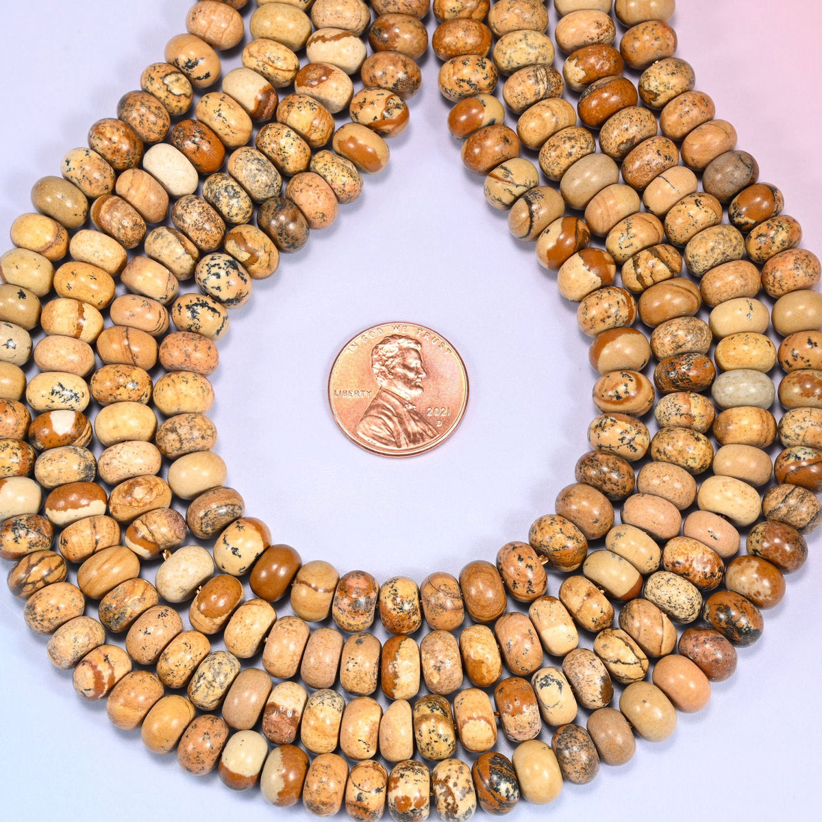 Natural Picture Jasper Rondelle Beads, approximately 72 beads (5x8mm) or 60 beads (6x10mm) per strand.