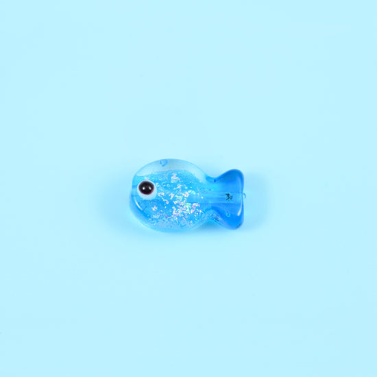 Iridescent Blue Fish Glass Beads: Jewelry Making Supply