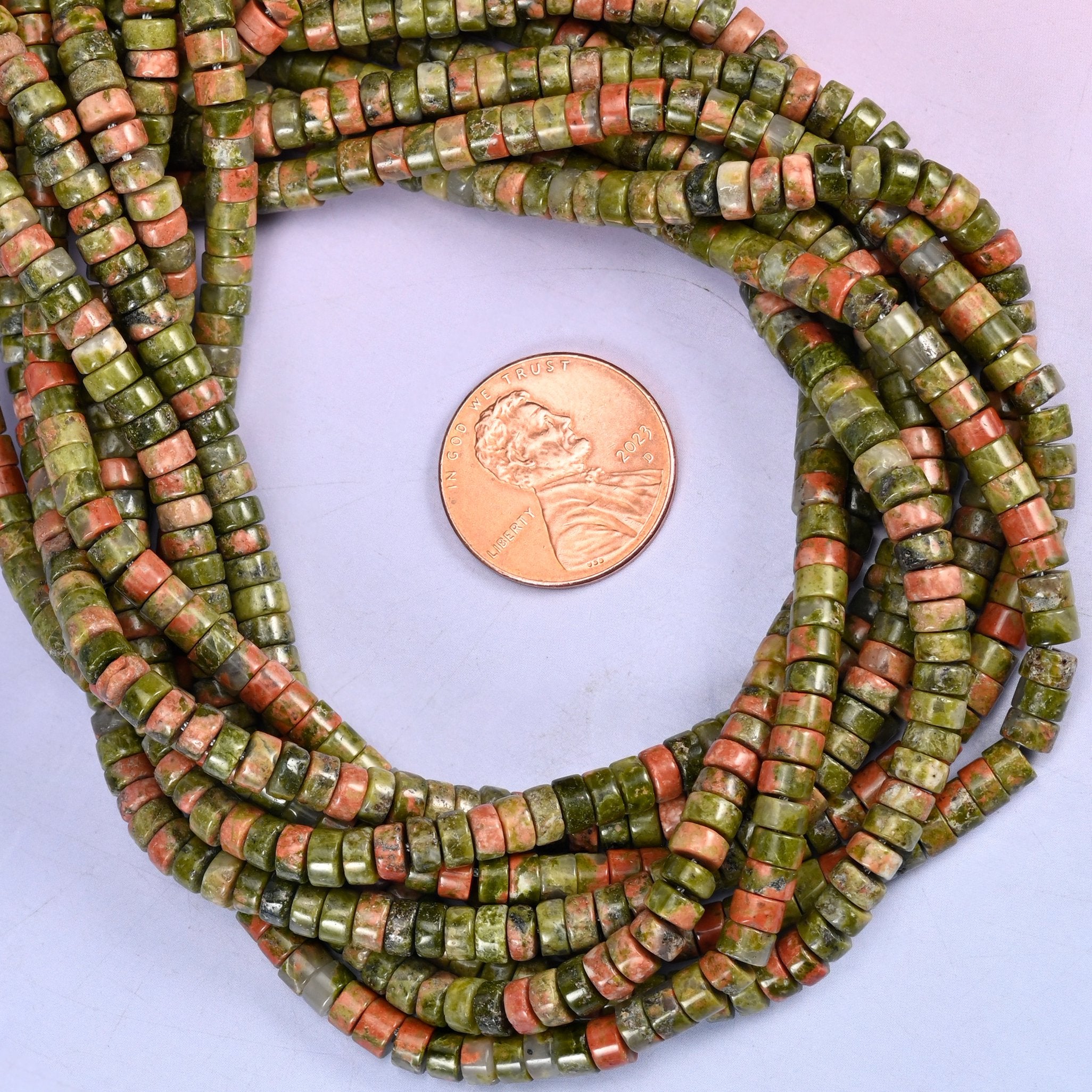 Unakite Smooth Heishi Disc Beads: Jewelry Making Supply, 15.5 Inch Strand