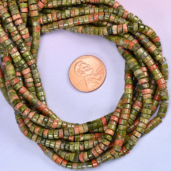 Unakite Smooth Heishi Disc Beads: Jewelry Making Supply, 15.5 Inch Strand
