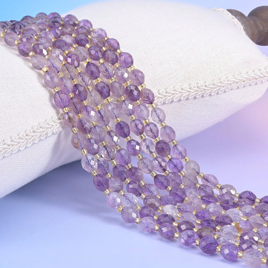 Amethyst Rutilated Quartz Faceted Rice Barrel Beads