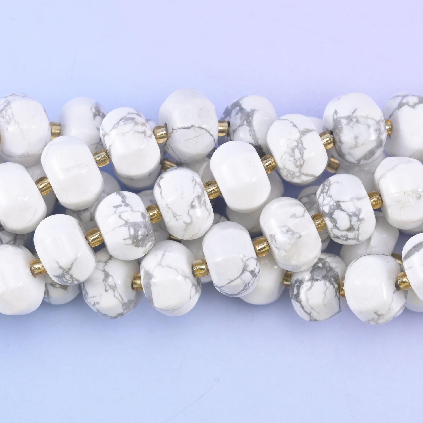 White howlite pumpkin beads, 15 inch strand