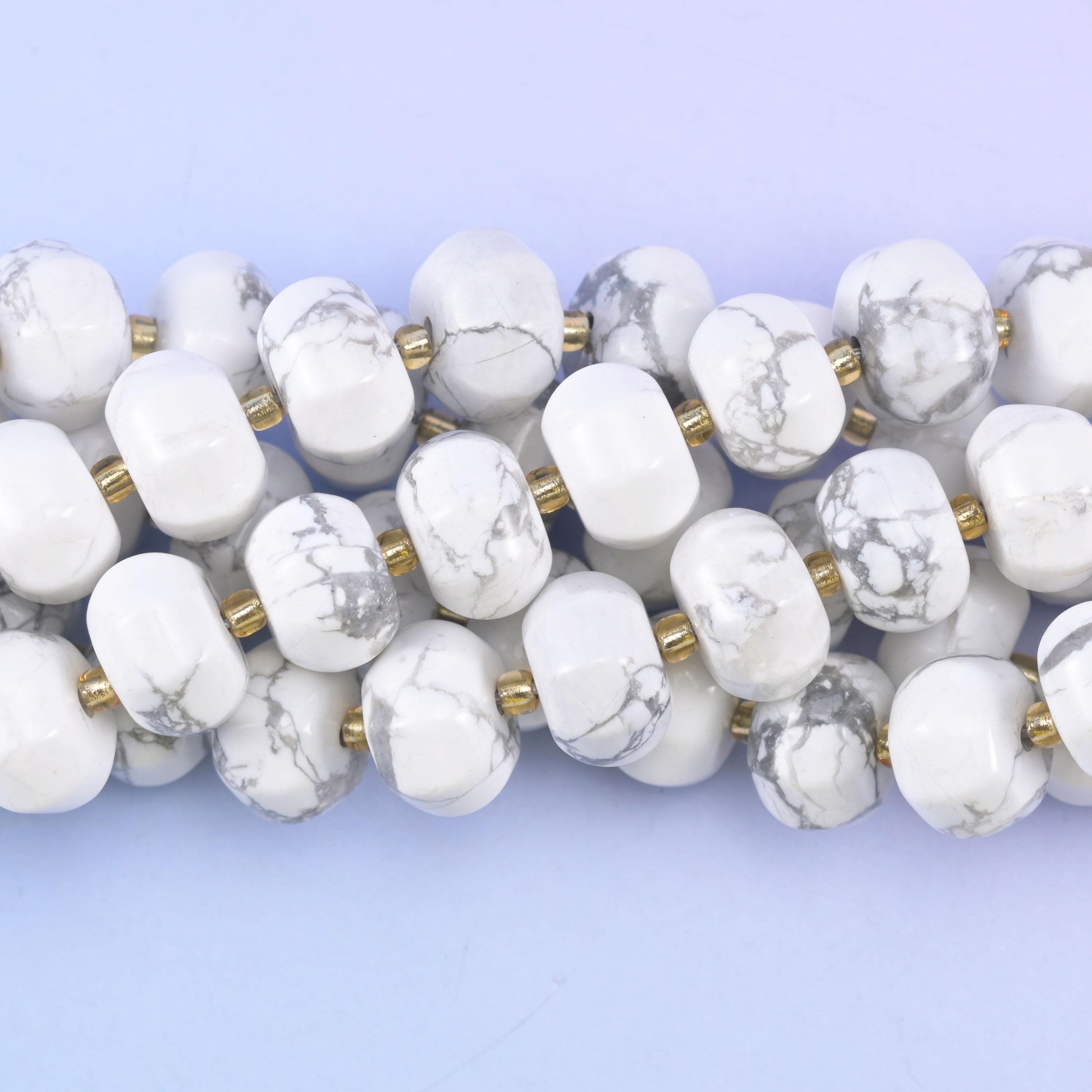 White howlite pumpkin beads, 15 inch strand