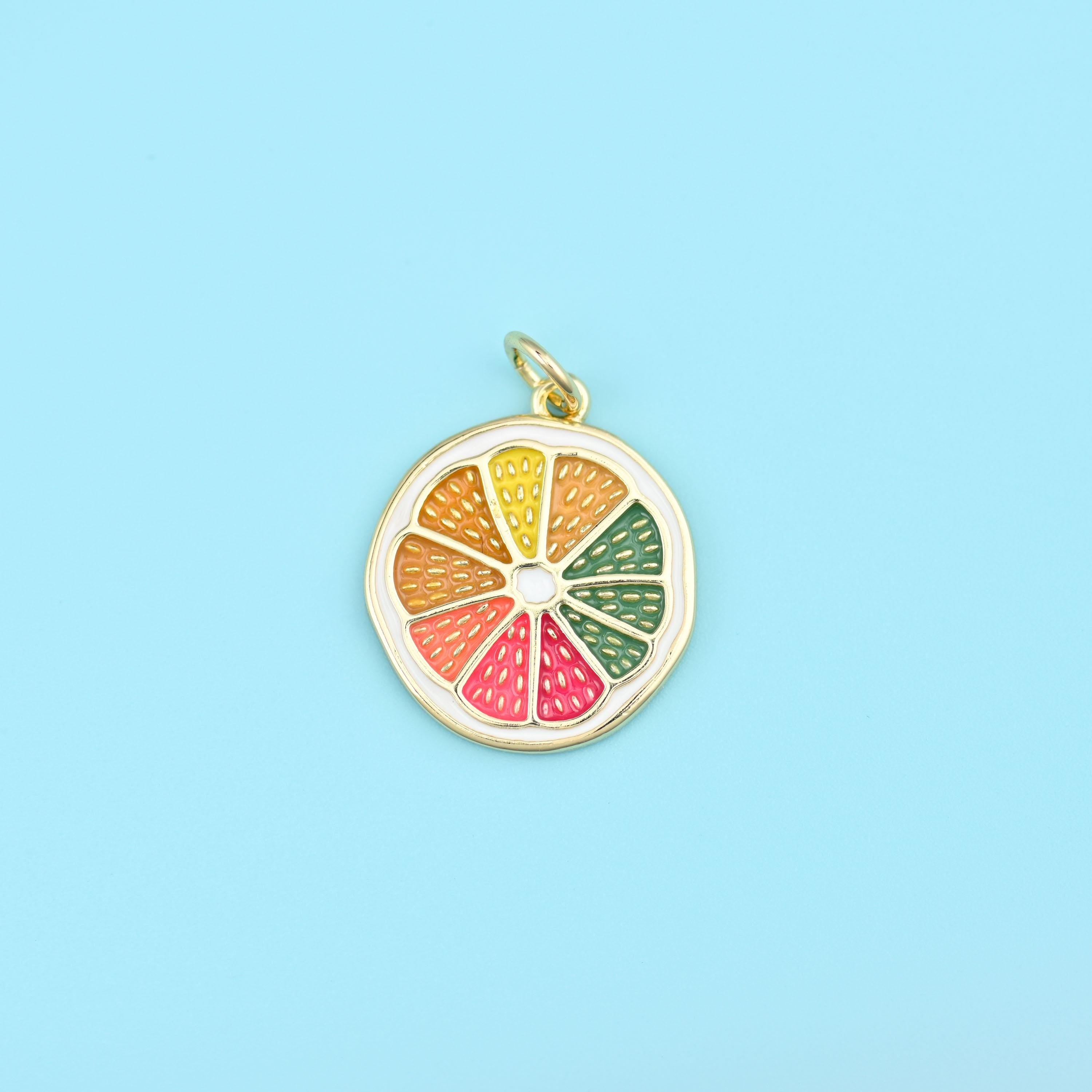 Brass beads, round citrus slice, 18.13 x 15.93mm