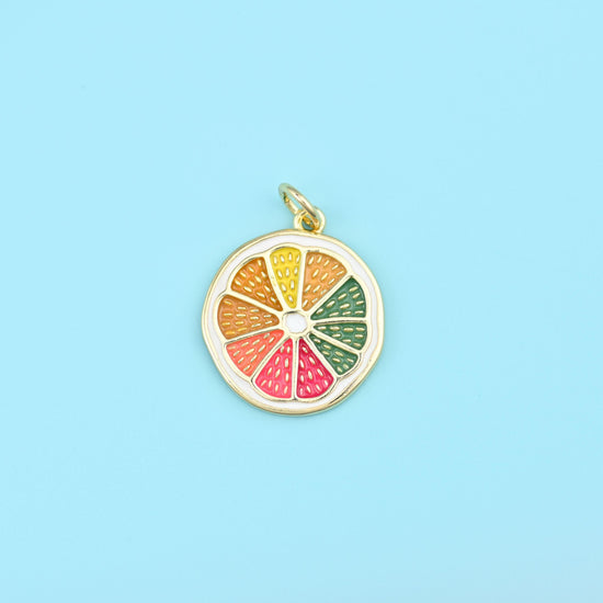 Brass beads, round citrus slice, 18.13 x 15.93mm
