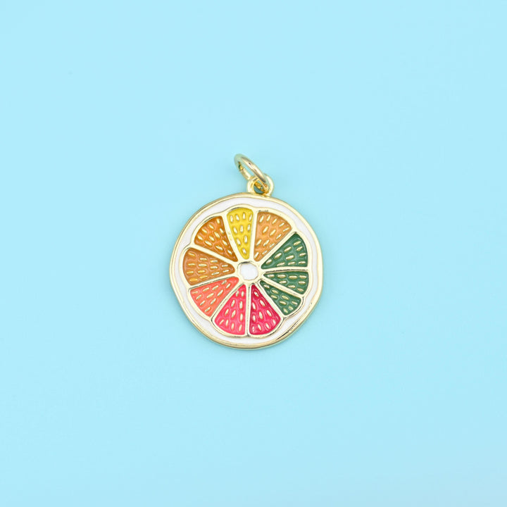 Brass beads, round citrus slice, 18.13 x 15.93mm