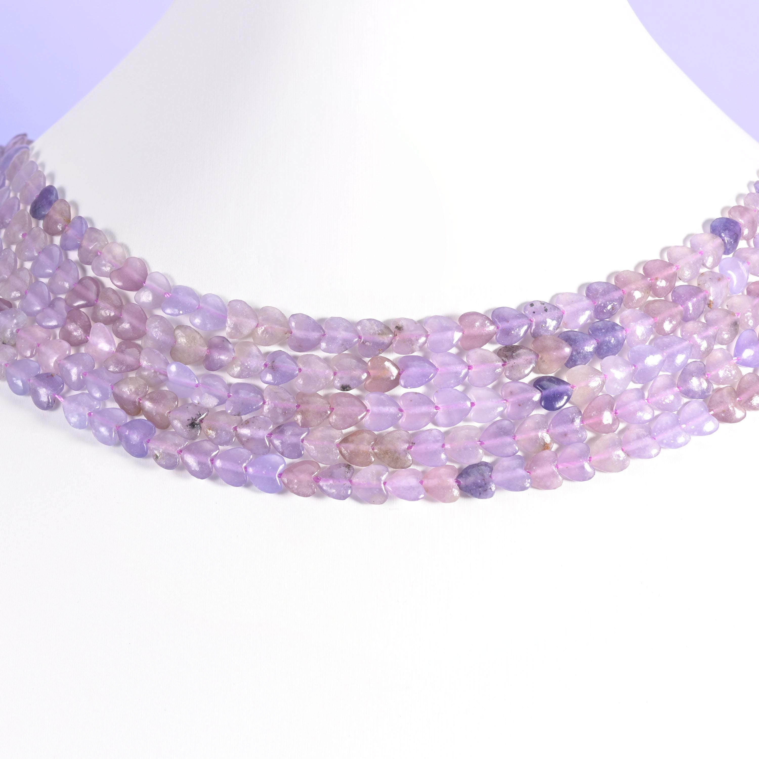 Lepidolite beads, heart shape, 6mm