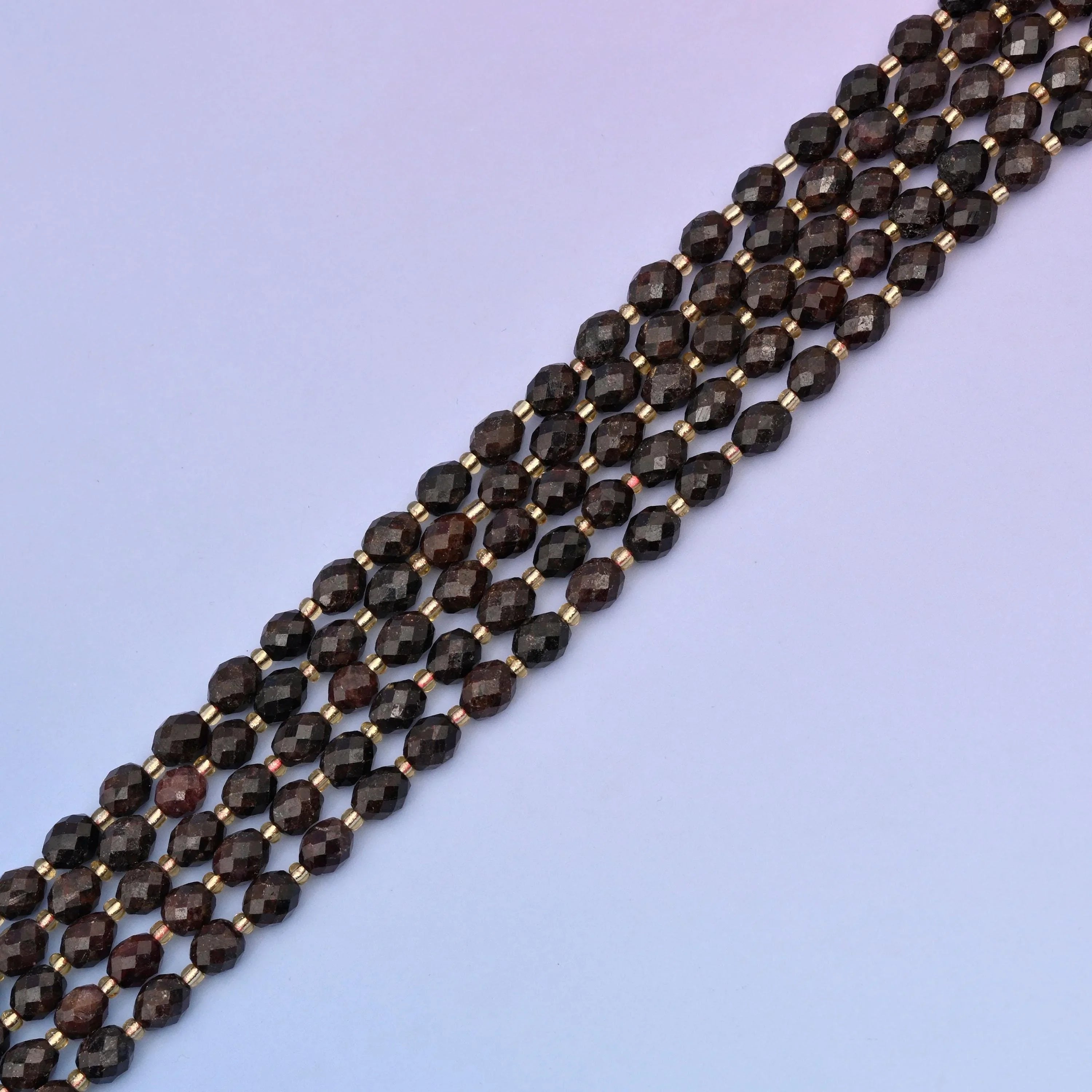 Red Garnet rice barrel beads, approximately 39 beads per strand