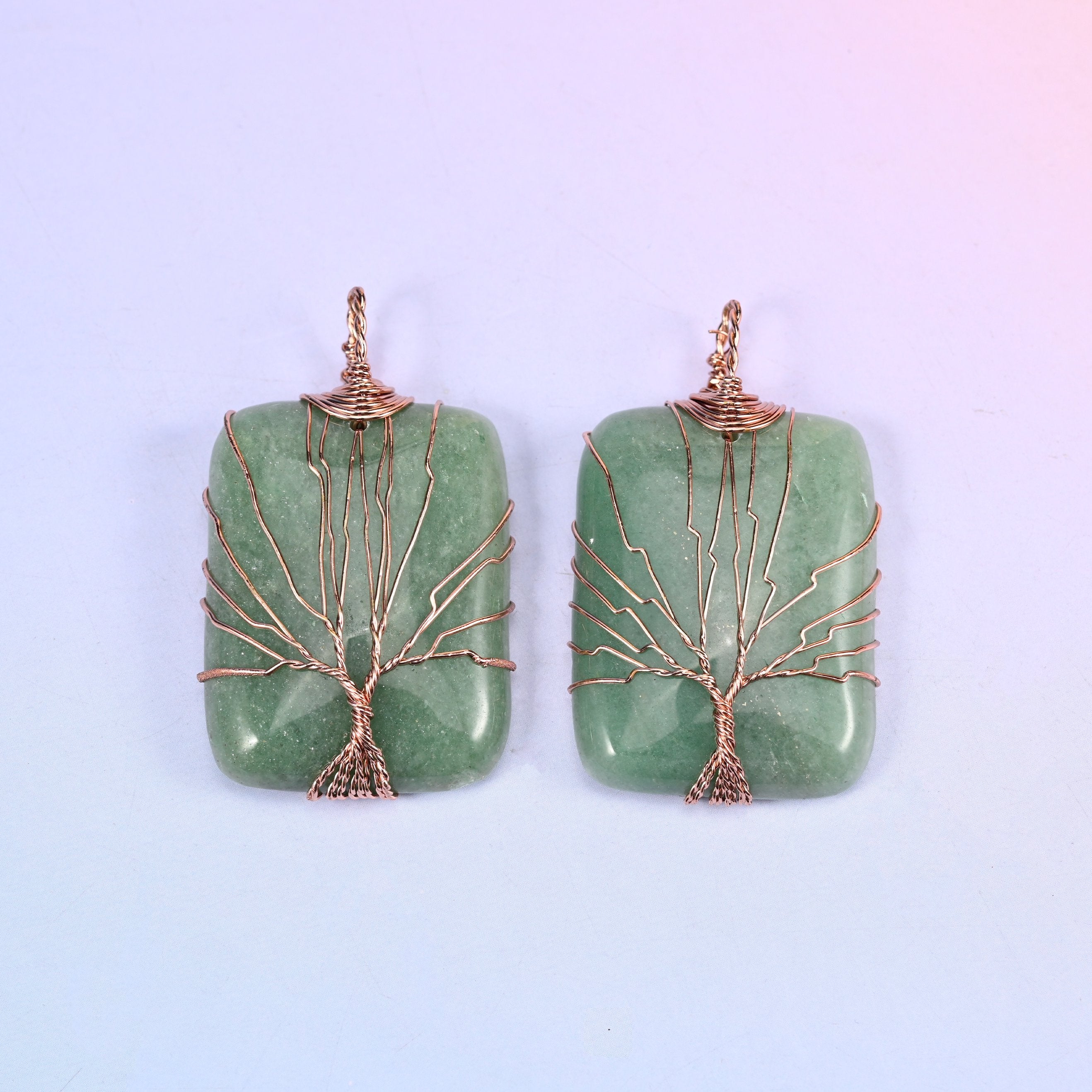 Rectangle Crystal Pendant with Copper Wired Tree