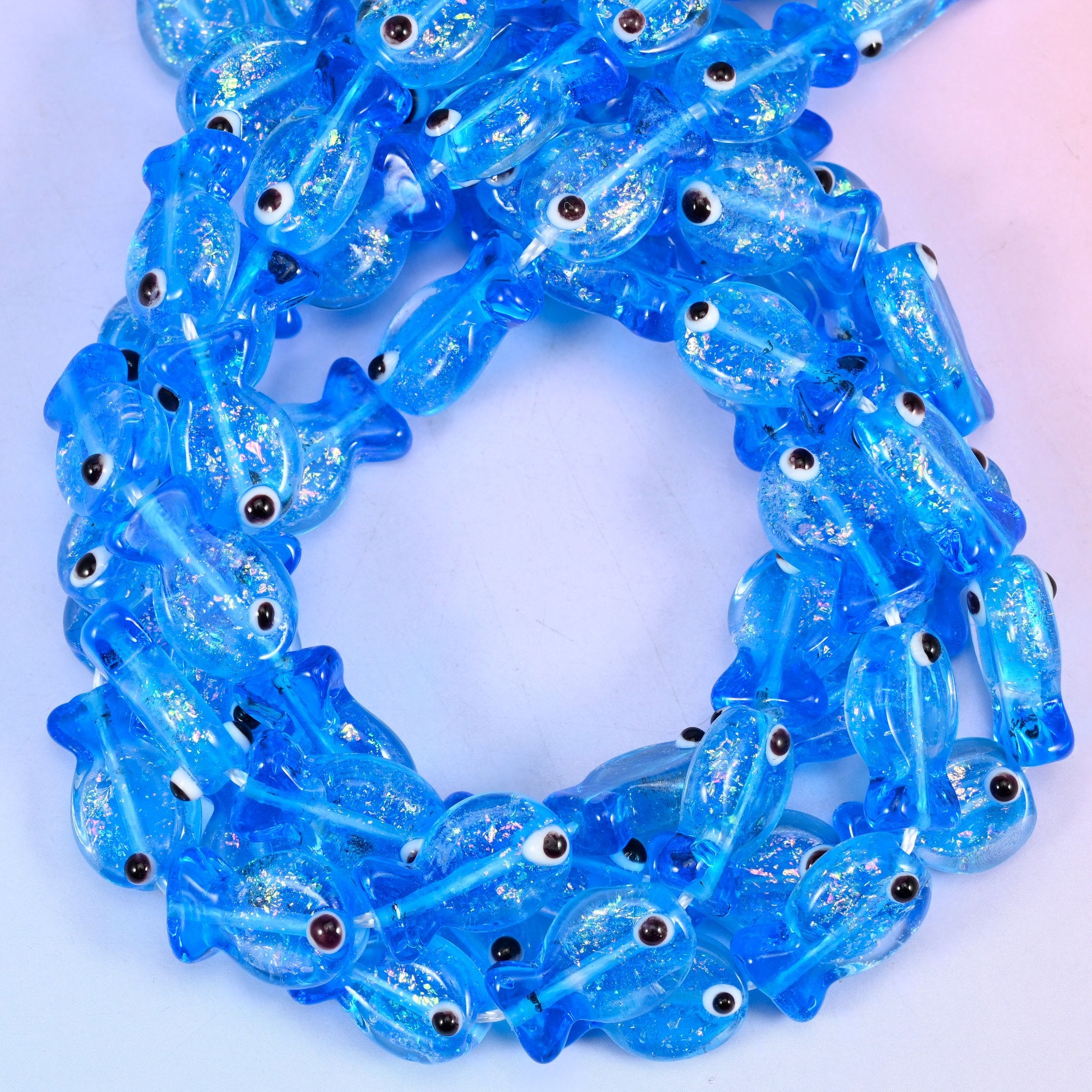 Iridescent Blue Fish Glass Beads: Jewelry Making Supply