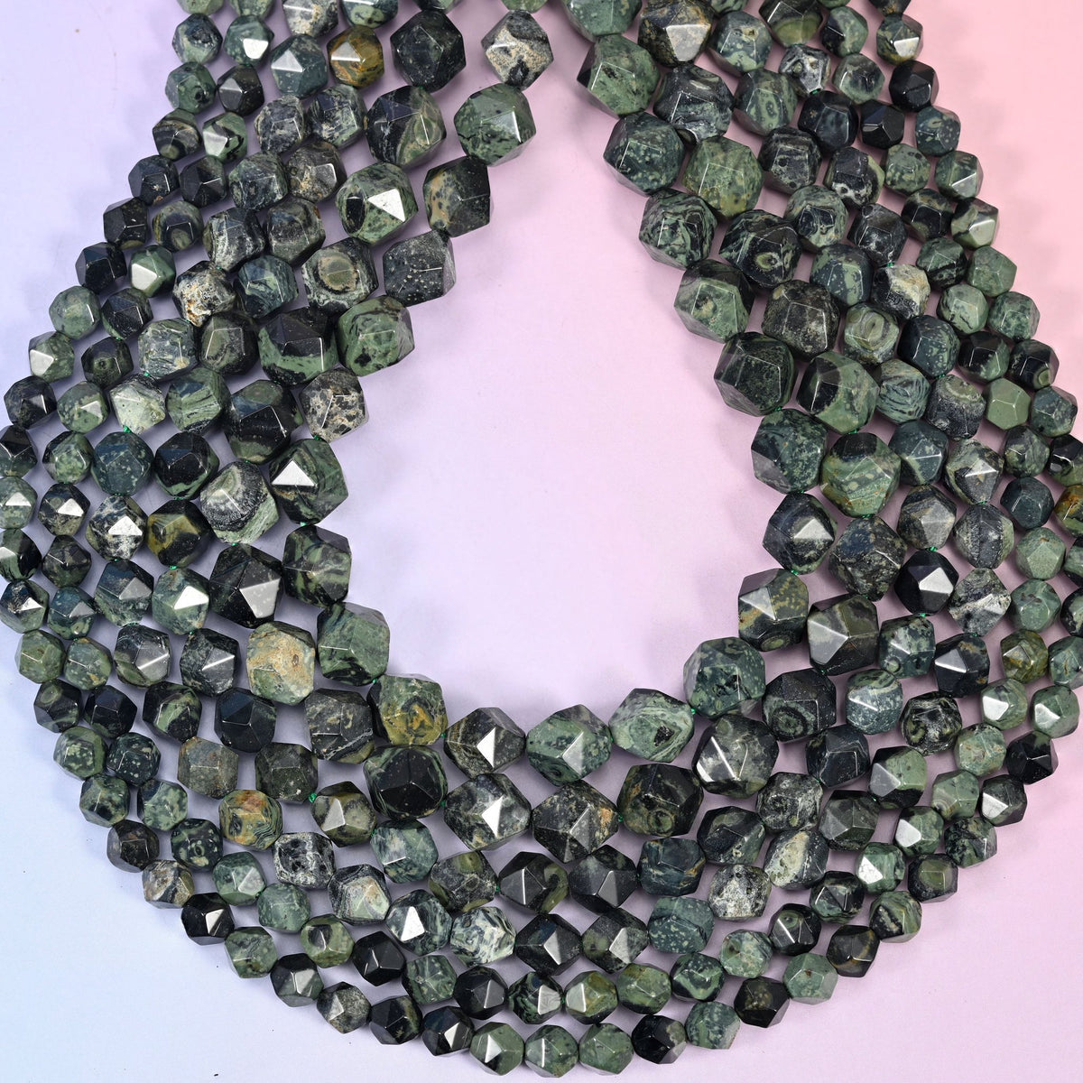 Kambaba Jasper diamond star cut beads, hole approximately 1.0mm