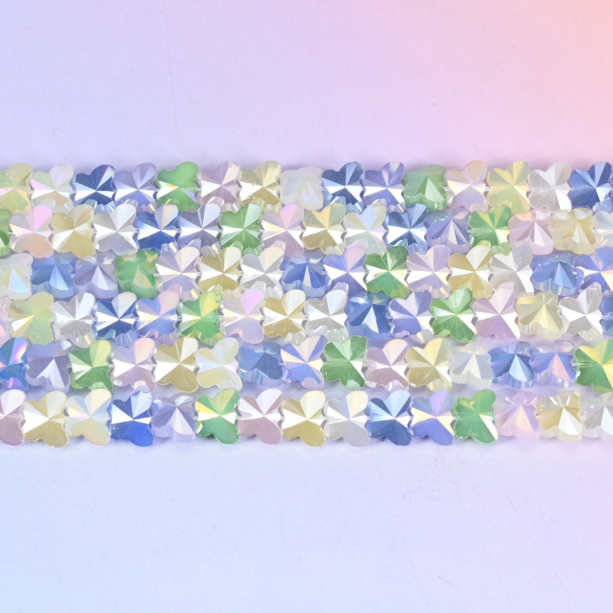 Colorful Frosted Butterfly Glass Beads 7.6x9.6mm in pastel mix of periwinkle blue, mint green, lemon, lilac and cream