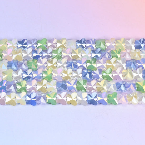 Colorful Frosted Butterfly Glass Beads 7.6x9.6mm in pastel mix of periwinkle blue, mint green, lemon, lilac and cream