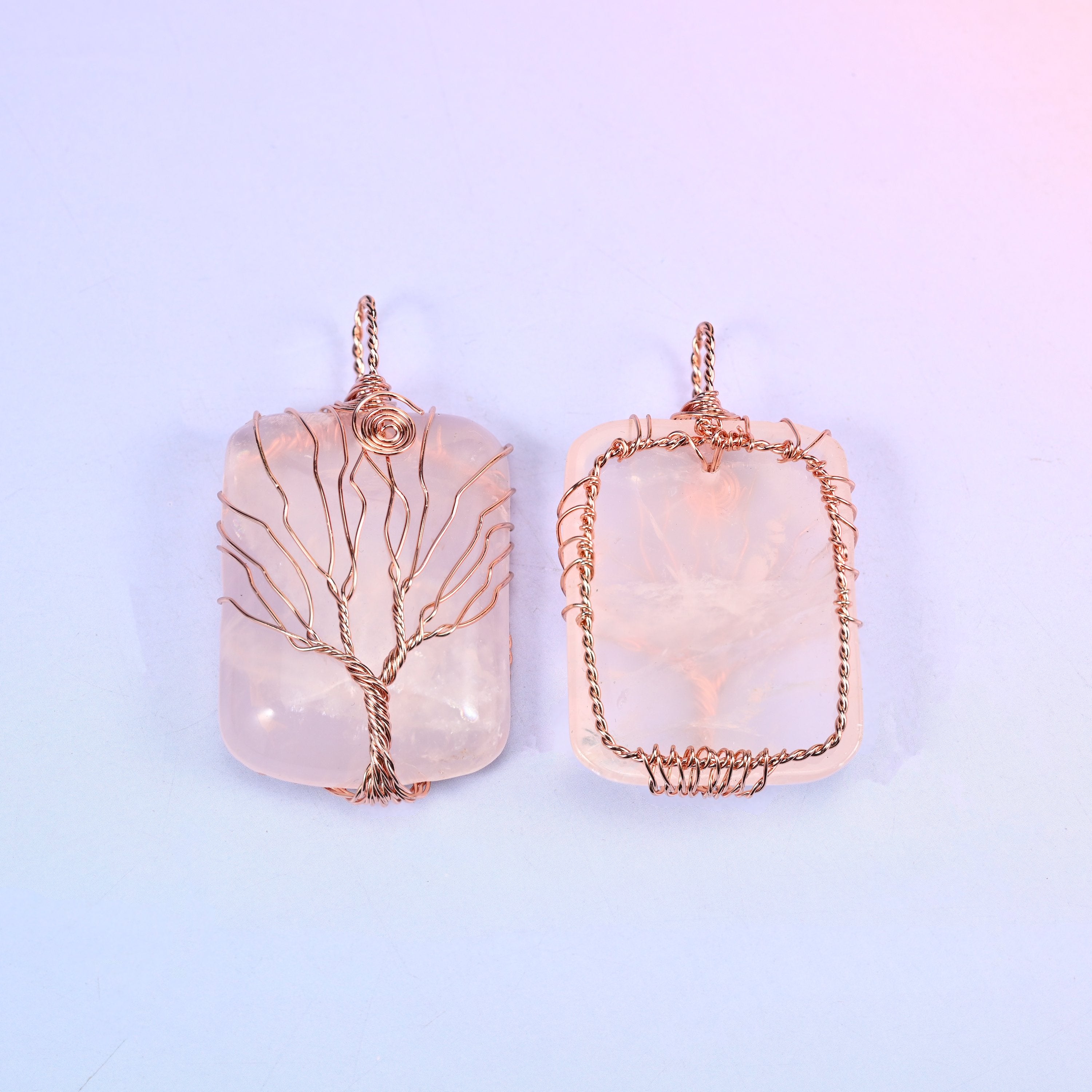 Rectangle Crystal Pendant with Copper Wired Tree