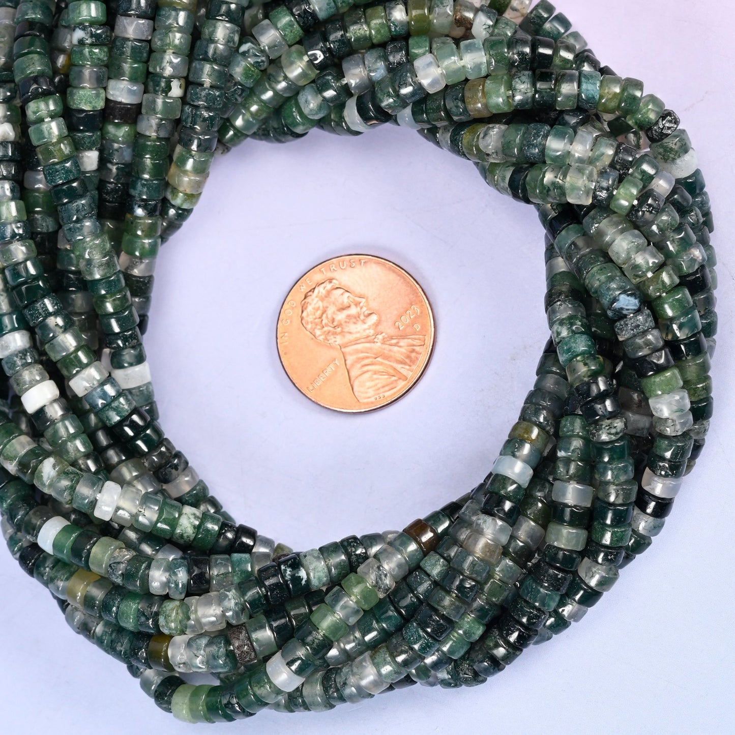 Moss Agate Smooth Heishi Disc Beads: Jewelry Making Supply, 15.5 Inch Strand