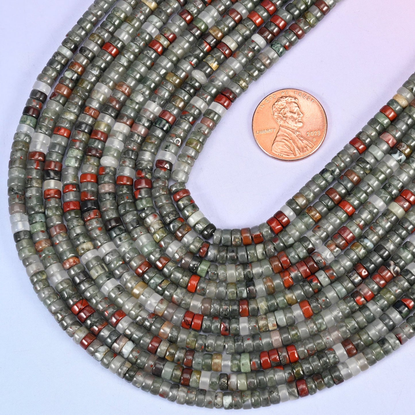 African Bloodstone Smooth Heishi Disc Beads: Jewelry Making Supply, 15.5 Inch Strand