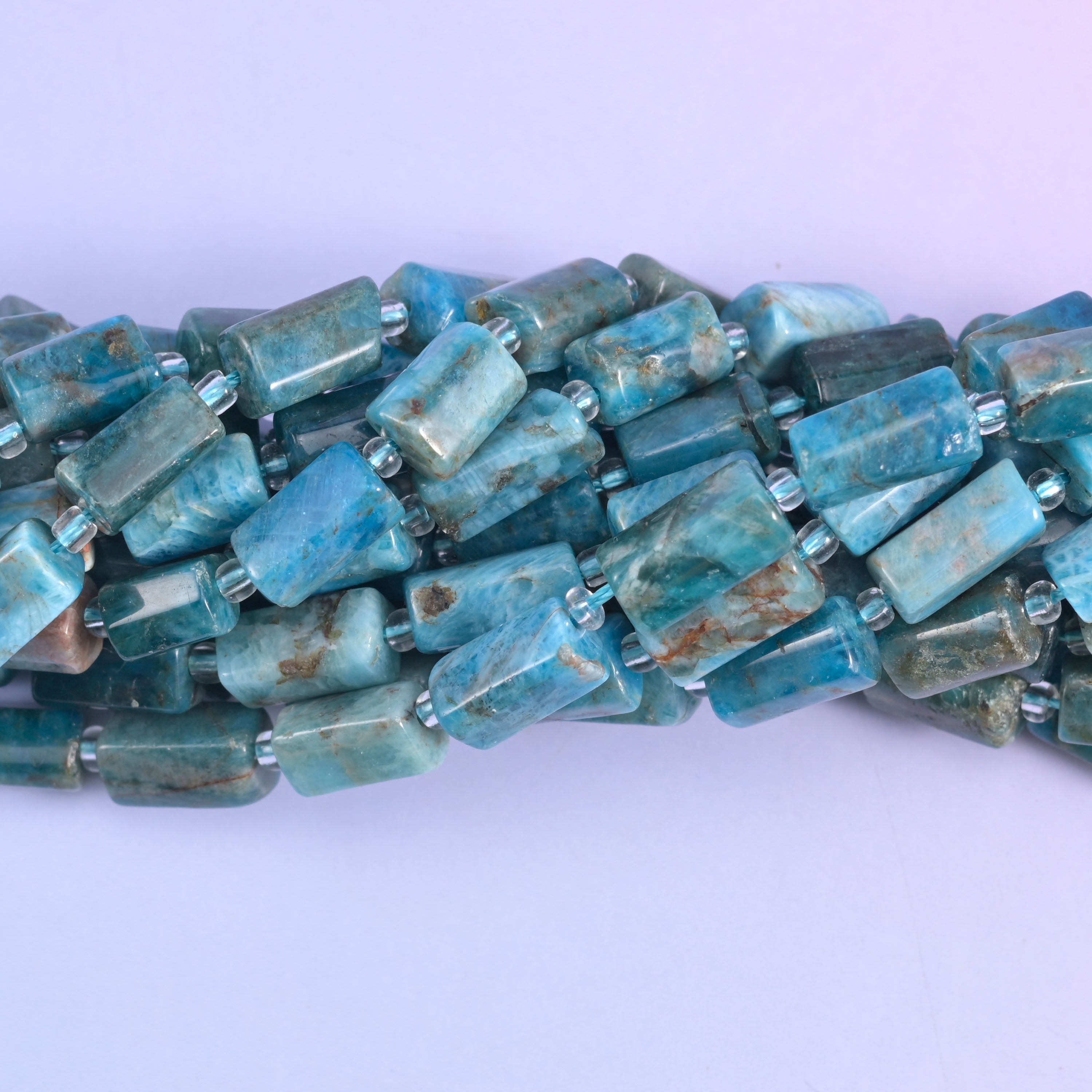 Faceted tube cylinder cut blue apatite beads
