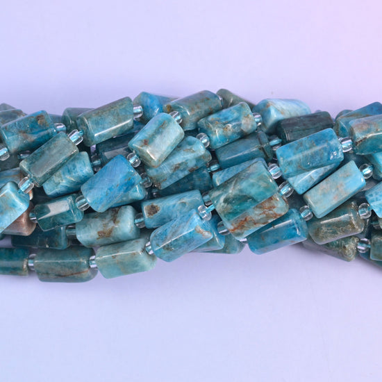 Faceted tube cylinder cut blue apatite beads