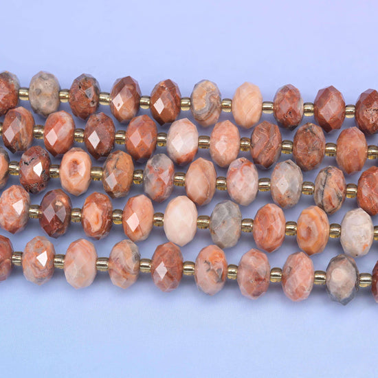 Red Crazy Agate faceted rondelle beads, 15.5 inch strand
