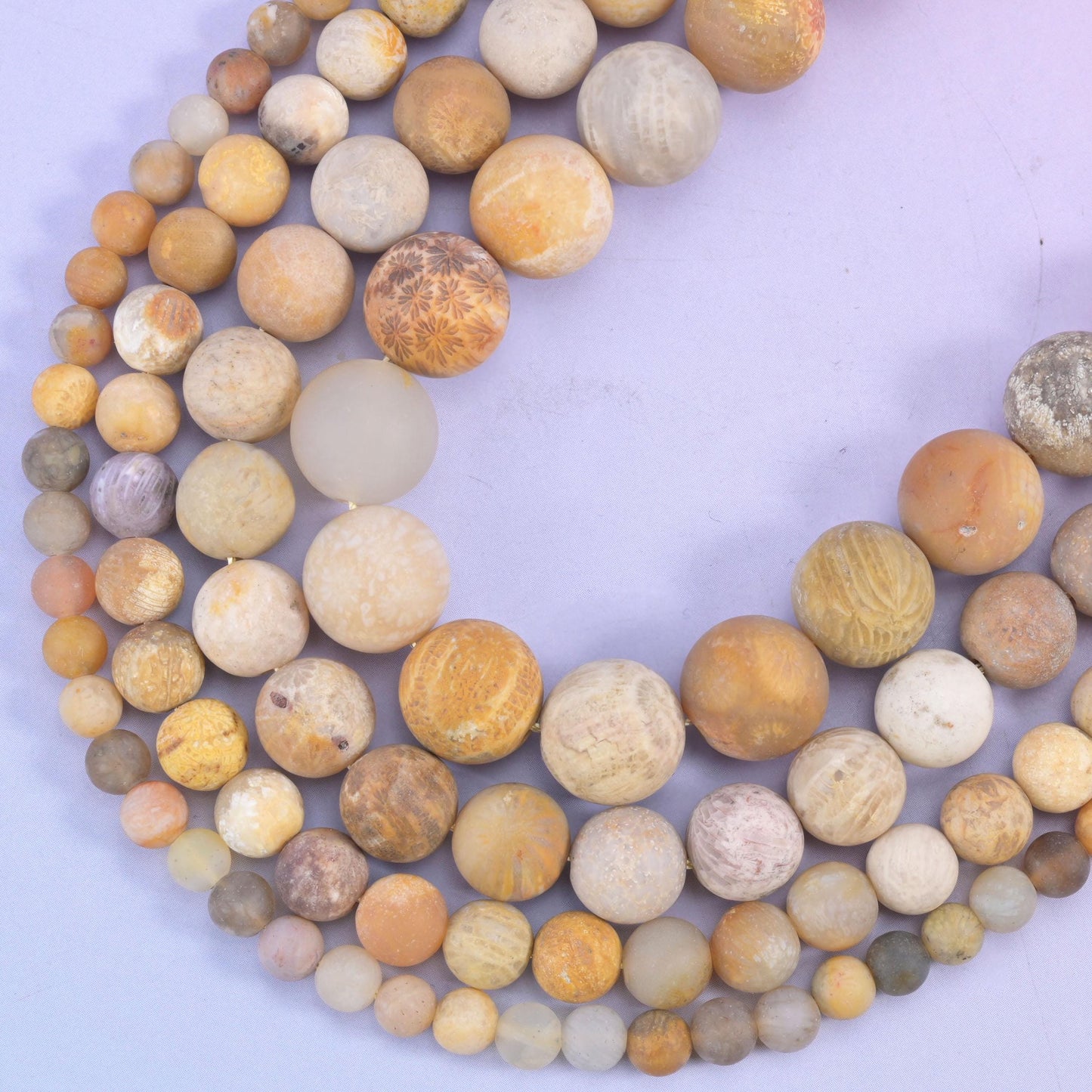 Fossil Coral round beads, centre-drilled hole 0.5mm to 1.2mm