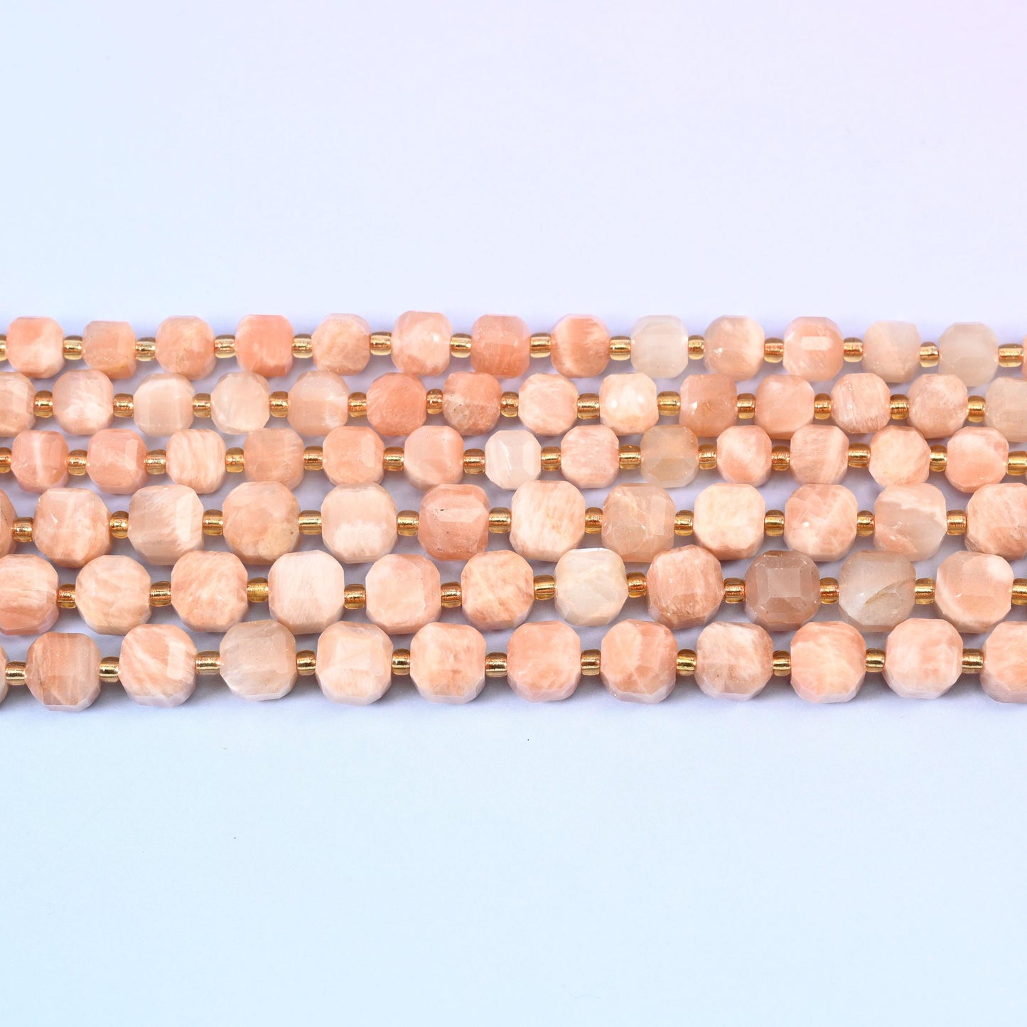 Peach Moonstone beads in warm apricot and cream