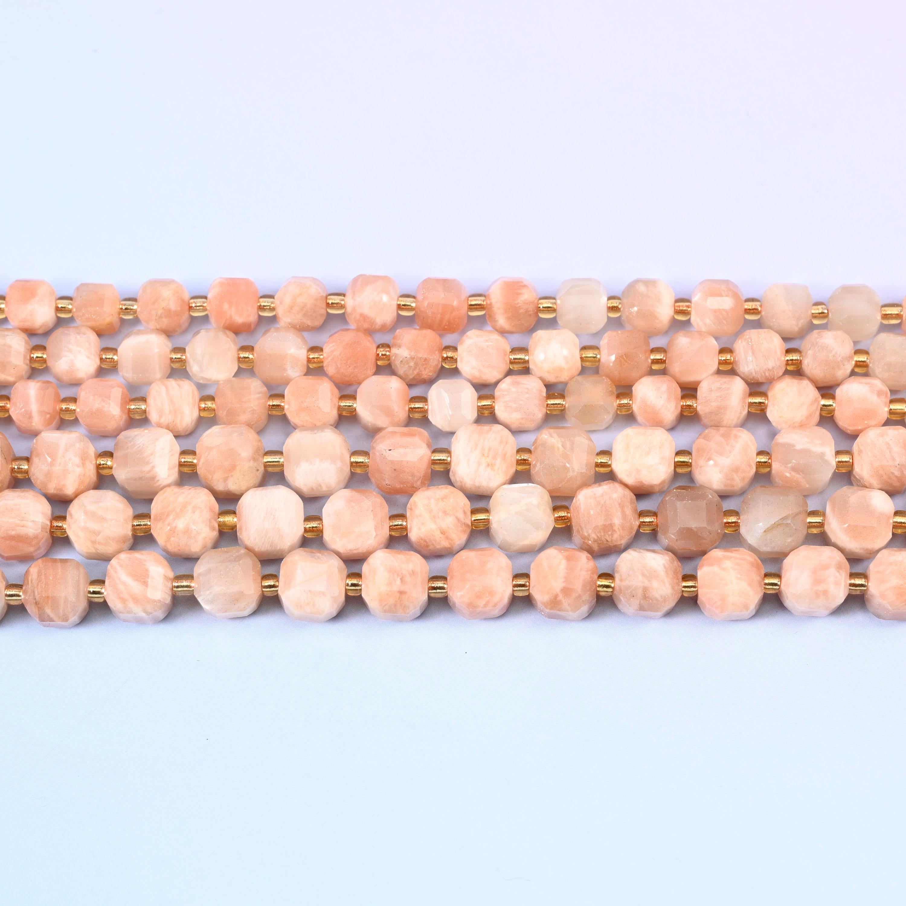Peach Moonstone beads in warm apricot and cream