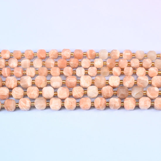 Peach Moonstone beads in warm apricot and cream