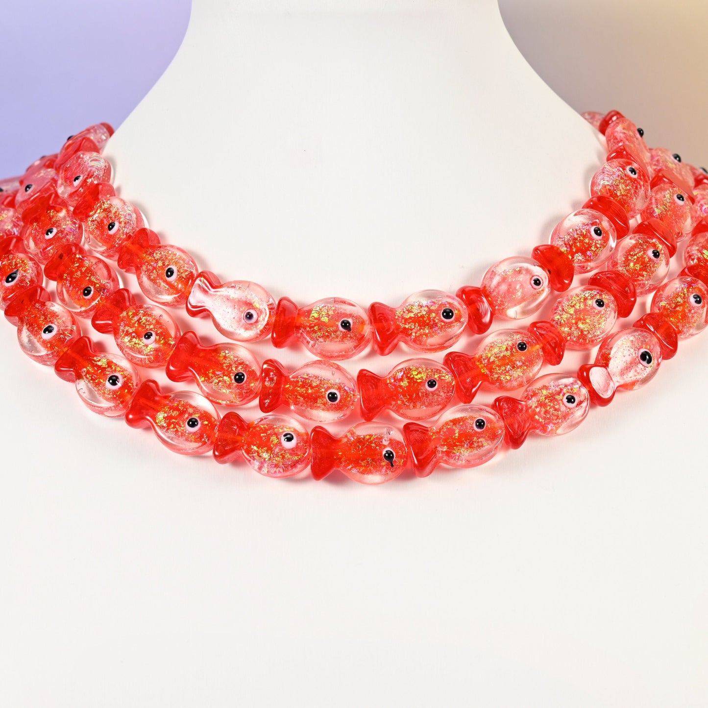 Red fish glass beads, 19x12mm