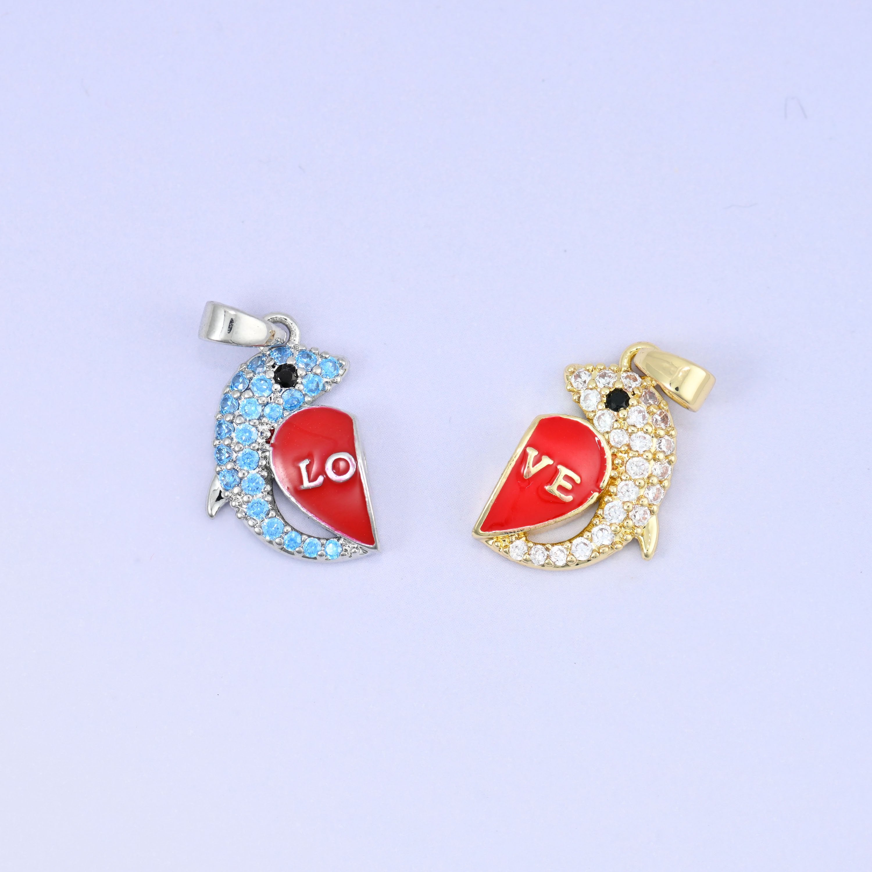 Magnetic Enamel Dolphin Love Zircon Pendants: 18K Gold Plated, Jewelry Making Supply