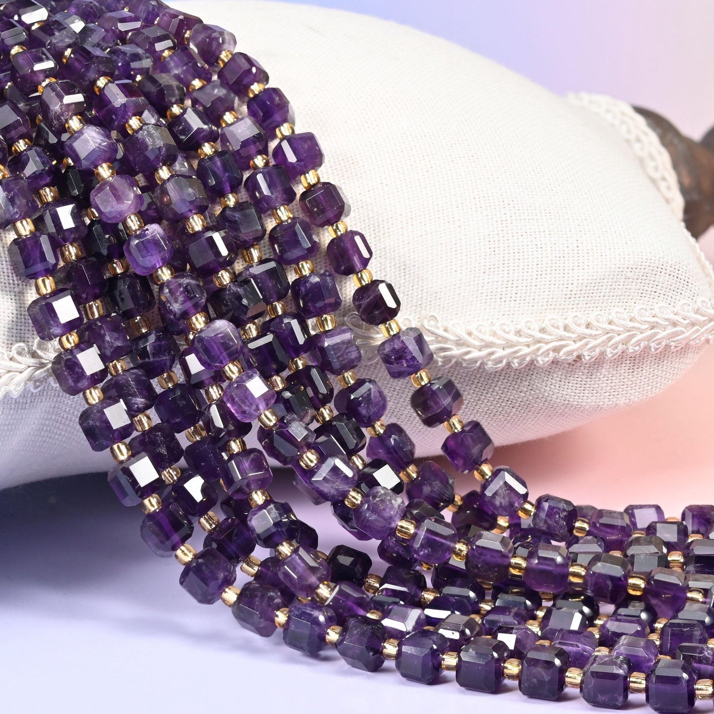 Dark Amethyst Faceted Cube Beads