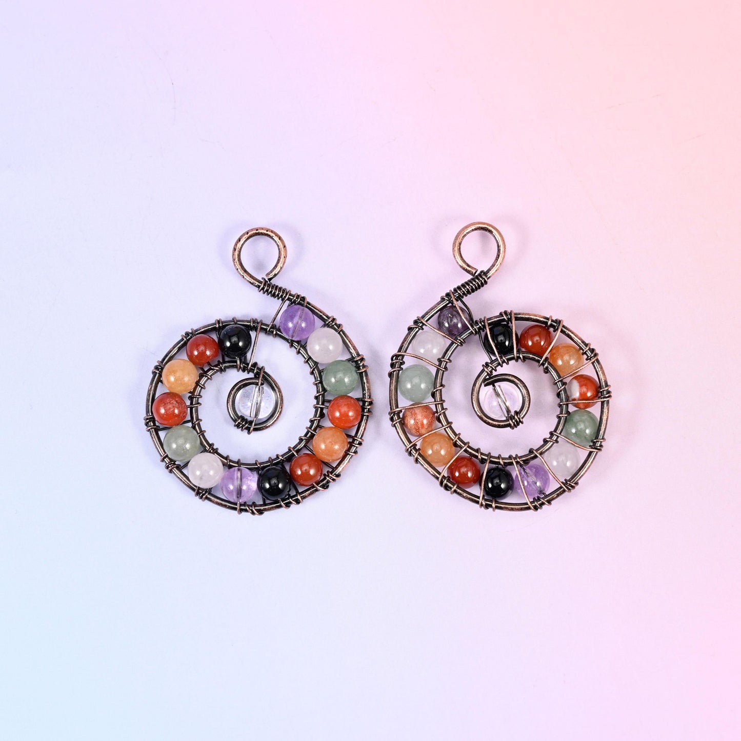Chakra Gemstone Wired Spiral Pendant, sold per piece