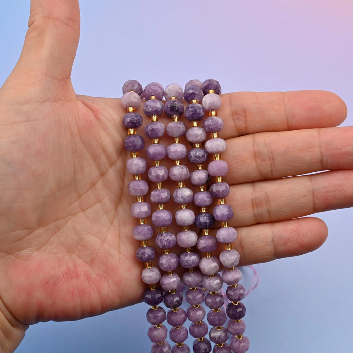 Lepidolite beads, faceted rondelle, 6x8mm