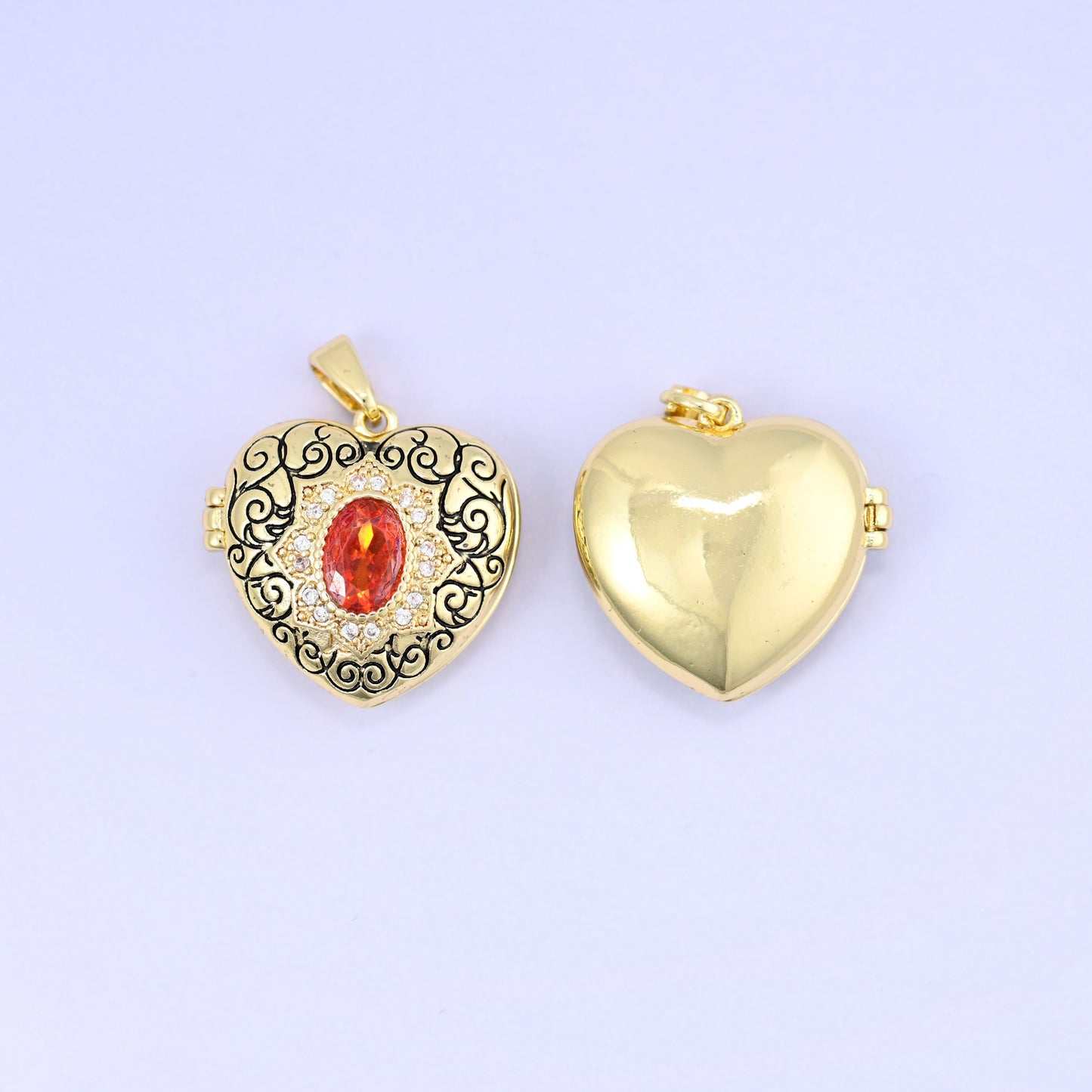 Heart Locket Zircon Pendants: 18K Gold Plated Charms, Jewelry Making Supply
