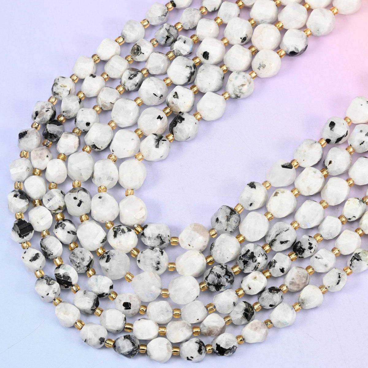 Blue Moonstone Faceted Spiral Twist Beads 8mm 10mm, 15 inch strand